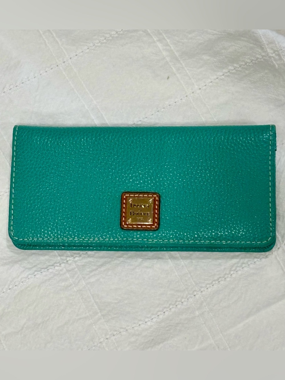 Dooney & Bourke Teal Pebbled Leather Thin Wallet with Logo Plaque